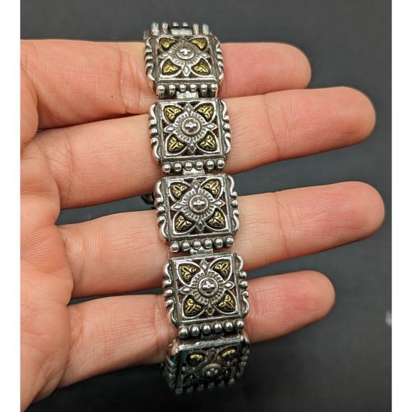 Brighton Detailed Two Tone Silver Gold Square Bracelet - Picture 2 of 12